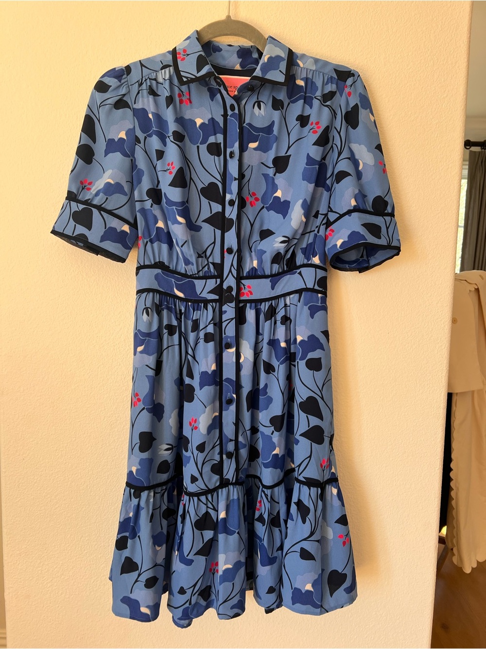 kate spade Blue and Navy Floral Blouse with Pink Label